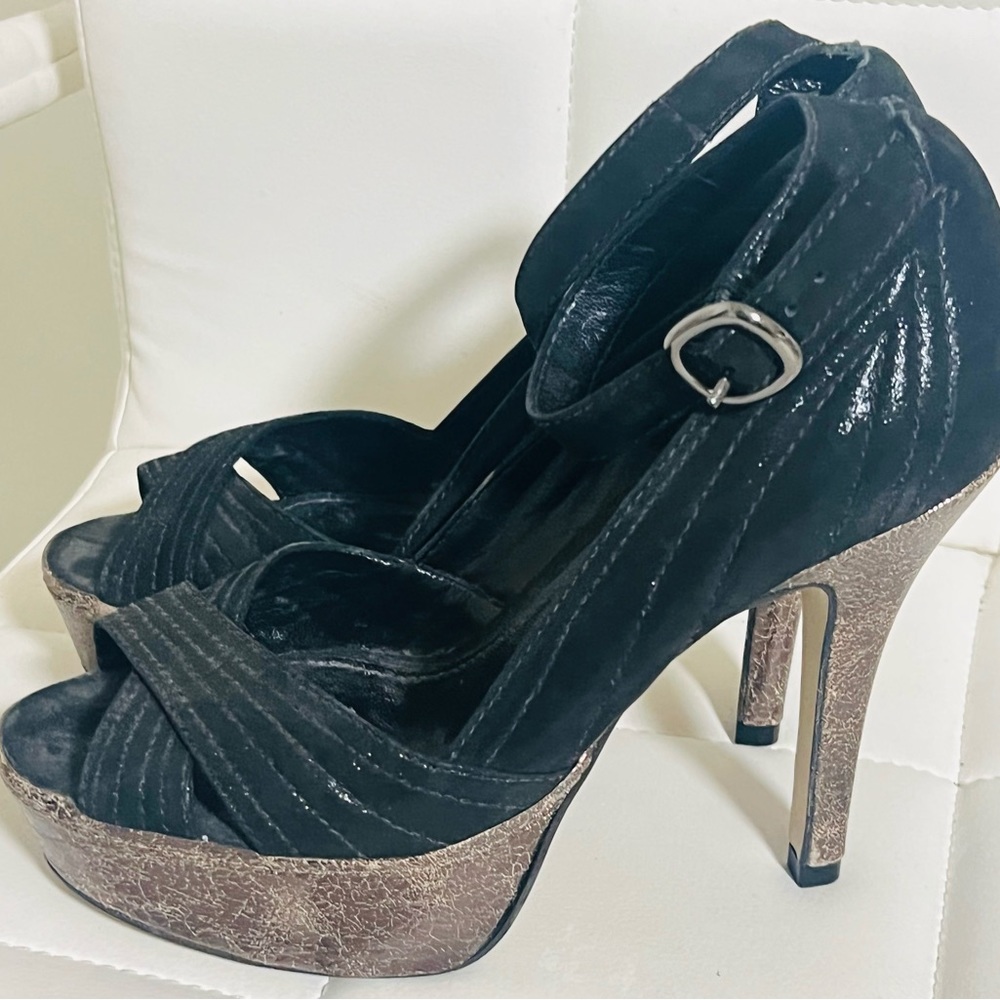 Kurt Geiger Carvela vintage black & silver platform stiletto sexy classy shoes.